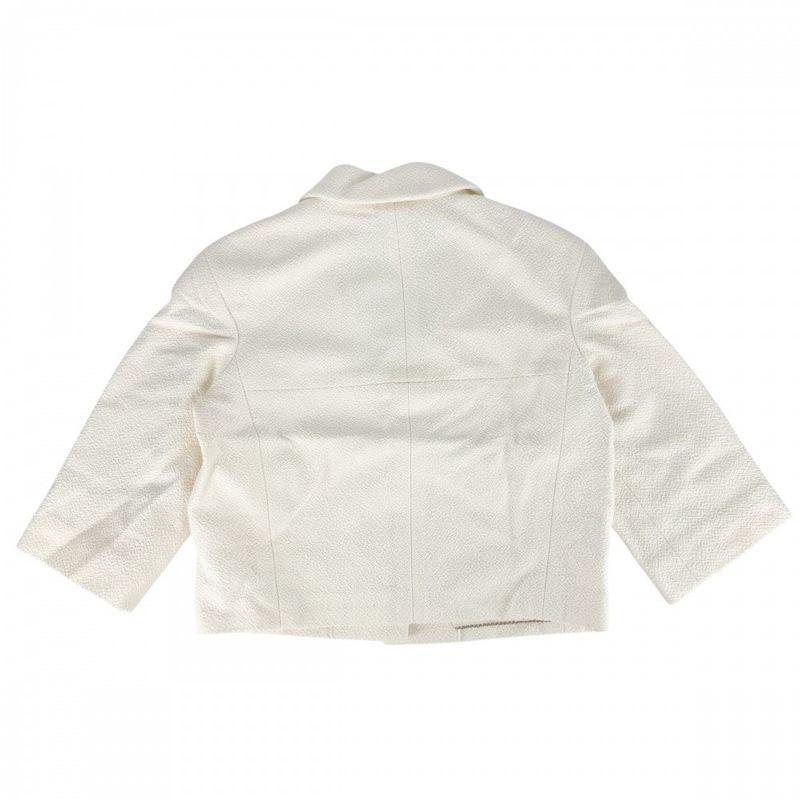 Chanel Logo Button Pearl Jacket 42 Ivory Gold Cotton Silk