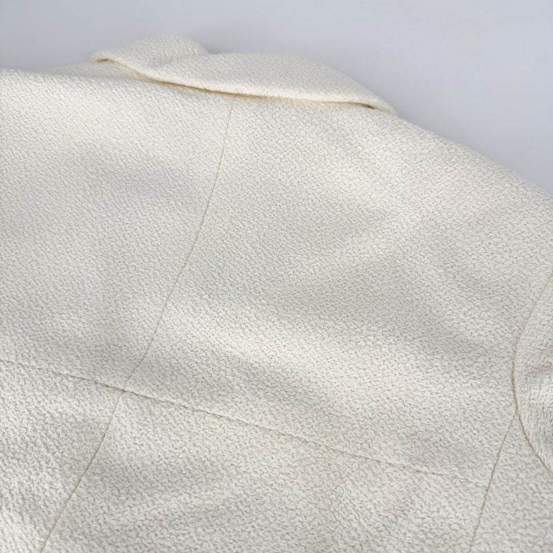 Chanel Logo Button Pearl Jacket 42 Ivory Gold Cotton Silk