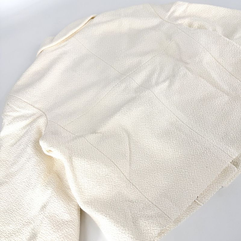 Chanel Logo Button Pearl Jacket 42 Ivory Gold Cotton Silk