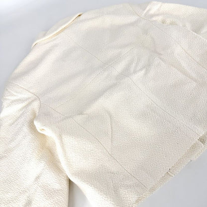Chanel Logo Button Pearl Jacket 42 Ivory Gold Cotton Silk