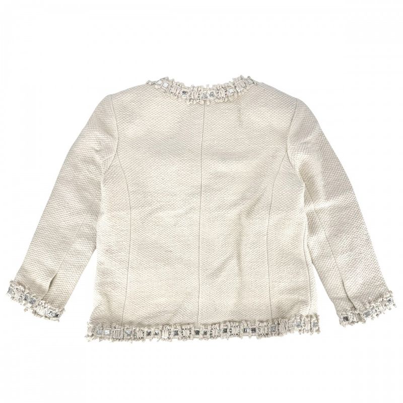 Chanel Collarless Jacket 42 Ivory Silk