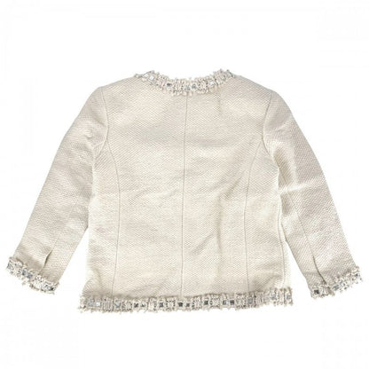 Chanel Collarless Jacket 42 Ivory Silk