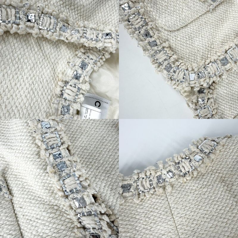 Chanel Collarless Jacket 42 Ivory Silk