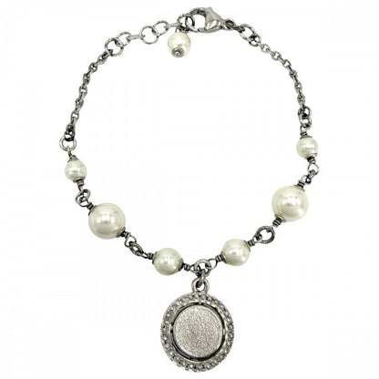 Chanel Bracelet CC Logo Adjustable Star with Faux Pearl Line Stone Silver White
