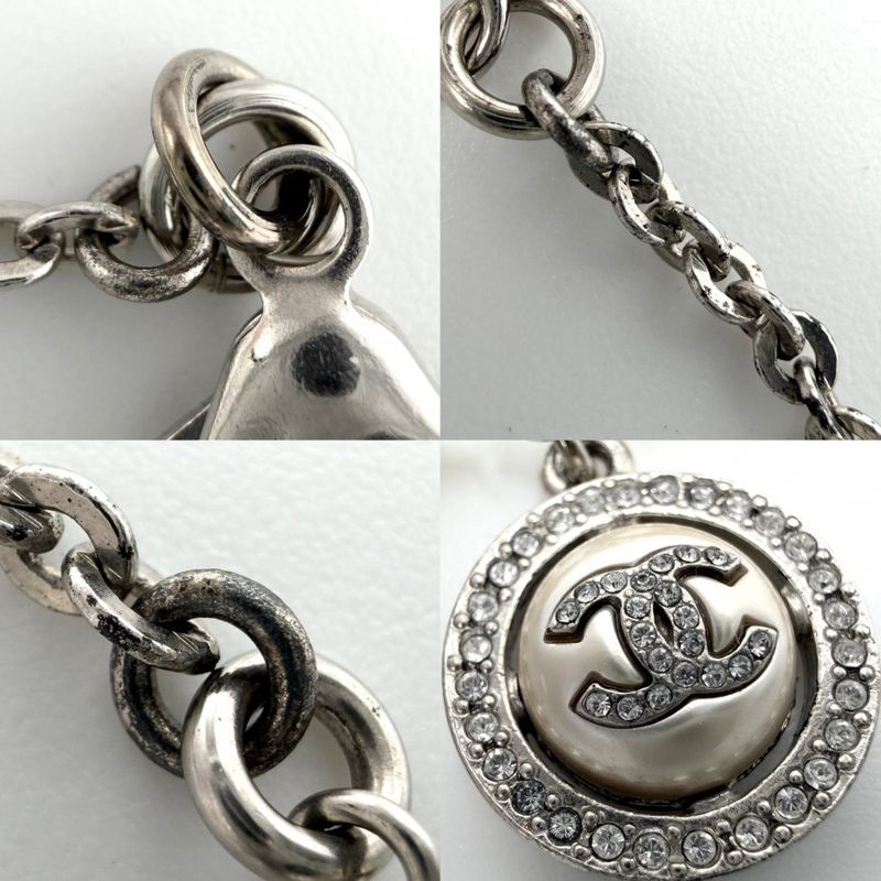 Chanel Bracelet CC Logo Adjustable Star with Faux Pearl Line Stone Silver White
