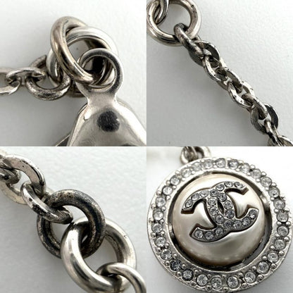 Chanel Bracelet CC Logo Adjustable Star with Faux Pearl Line Stone Silver White