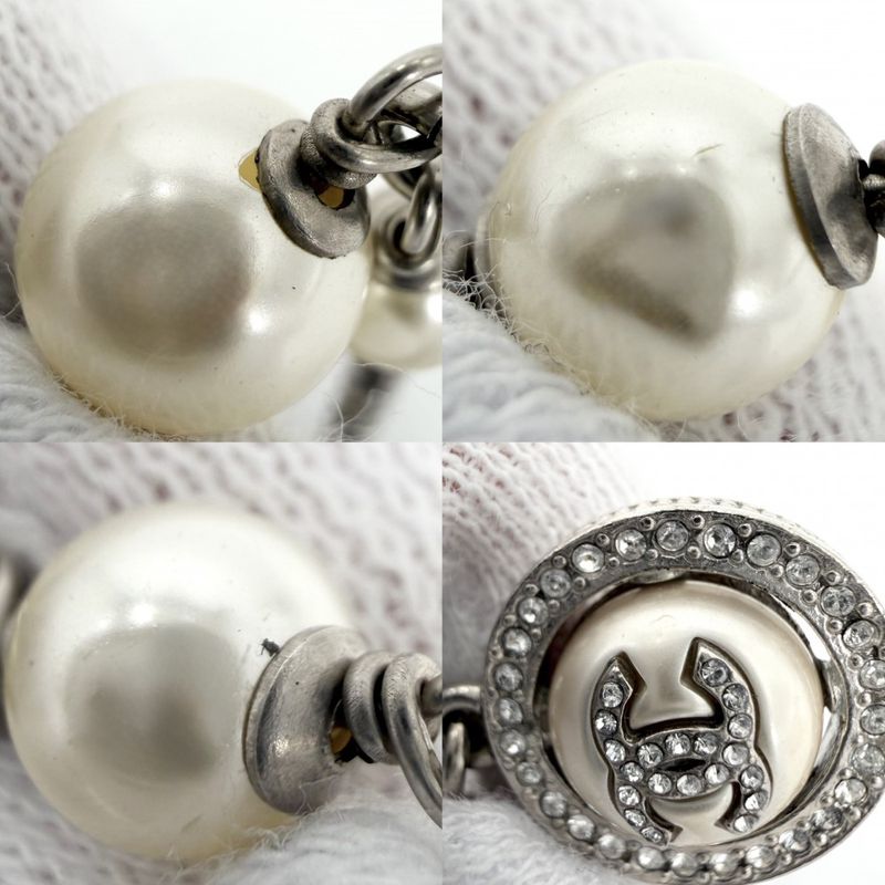 Chanel Bracelet CC Logo Adjustable Star with Faux Pearl Line Stone Silver White