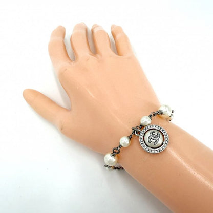 Chanel Bracelet CC Logo Adjustable Star with Faux Pearl Line Stone Silver White