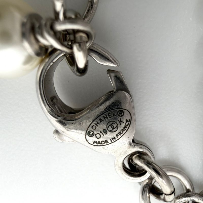 Chanel Bracelet CC Logo Adjustable Star with Faux Pearl Line Stone Silver White
