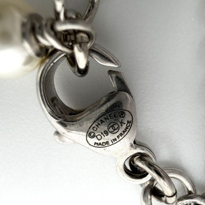 Chanel Bracelet CC Logo Adjustable Star with Faux Pearl Line Stone Silver White