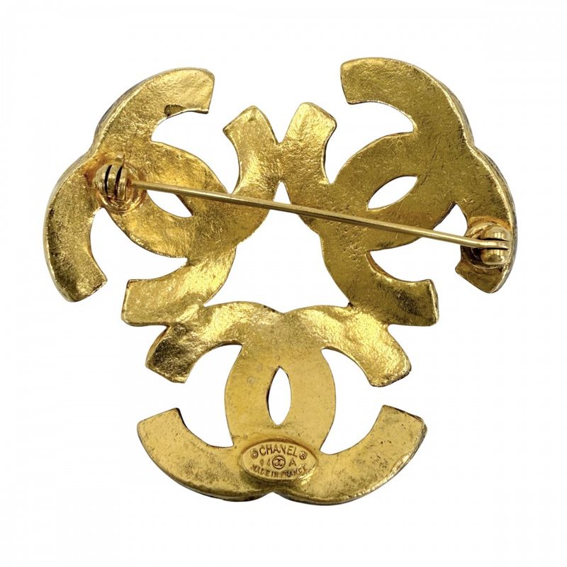 Chanel Brooch CC Logo Triple Coco Vintage Gold Plated