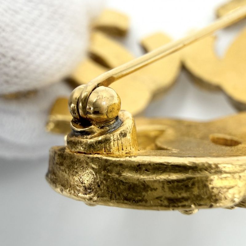 Chanel Brooch CC Logo Triple Coco Vintage Gold Plated