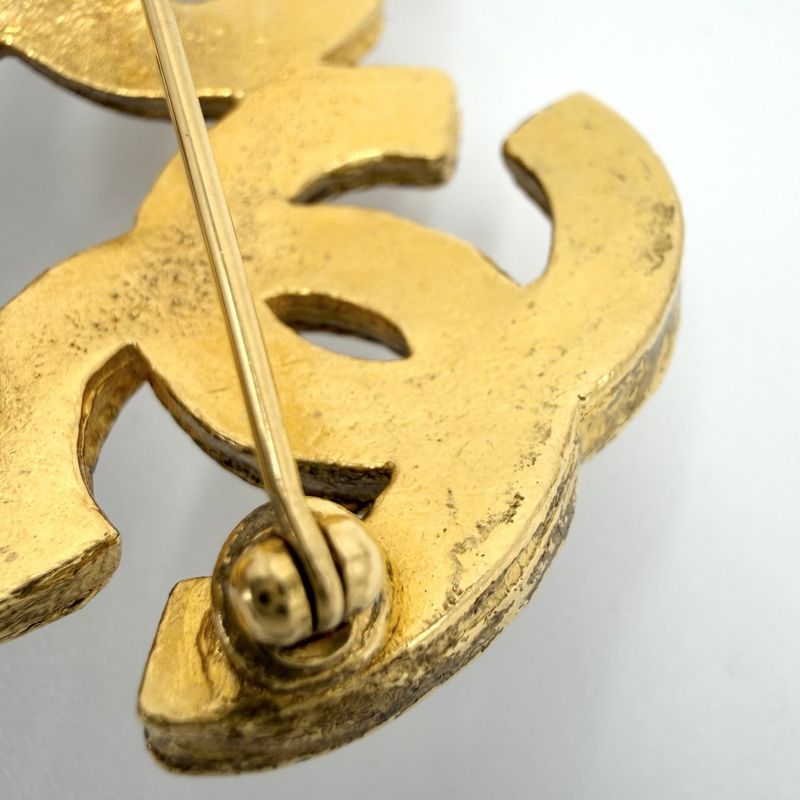 Chanel Brooch CC Logo Triple Coco Vintage Gold Plated