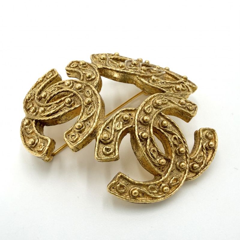 Chanel Brooch CC Logo Triple Coco Vintage Gold Plated