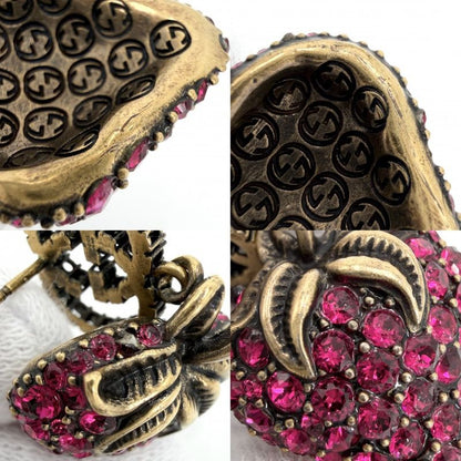 Gucci Earrings Strawberry Motif Interlocking Line Stone Pink Gold