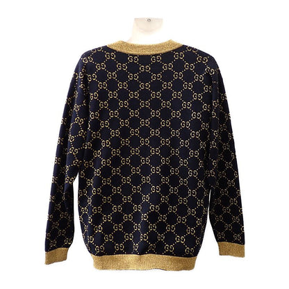 Gucci GG Cotton Lam Fabric M Cardigan Navy Gold