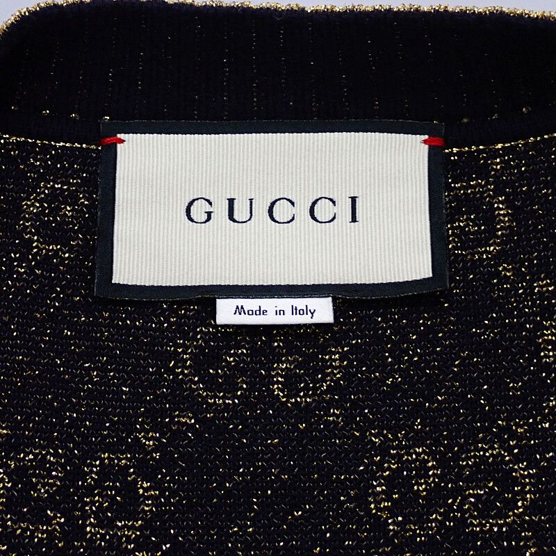 Gucci GG Cotton Lam Fabric M Cardigan Navy Gold