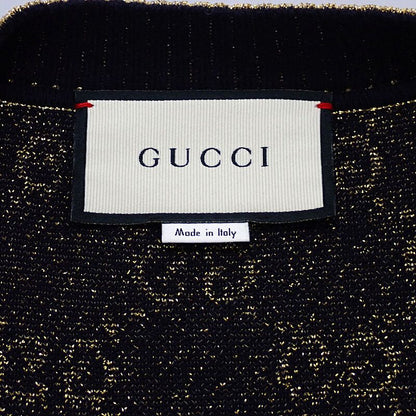 Gucci GG Cotton Lam Fabric M Cardigan Navy Gold