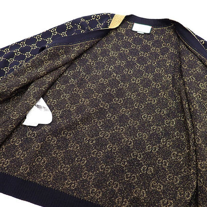 Gucci GG Cotton Lam Fabric M Cardigan Navy Gold
