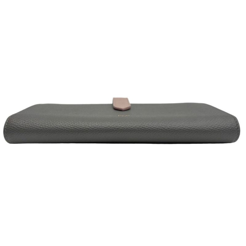 Celine Large Strap Wallet Grained Calf Skin Gray Vintage Pink Bifold