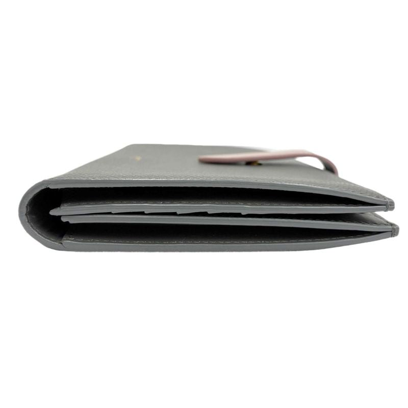 Celine Large Strap Wallet Grained Calf Skin Gray Vintage Pink Bifold