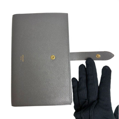 Celine Large Strap Wallet Grained Calf Skin Gray Vintage Pink Bifold
