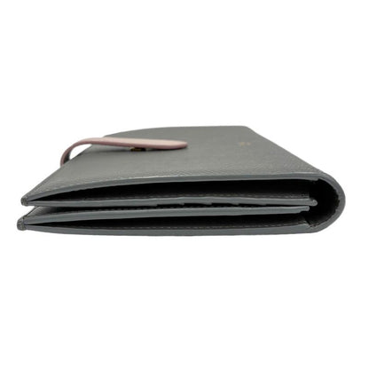 Celine Large Strap Wallet Grained Calf Skin Gray Vintage Pink Bifold