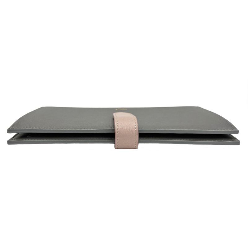 Celine Large Strap Wallet Grained Calf Skin Gray Vintage Pink Bifold