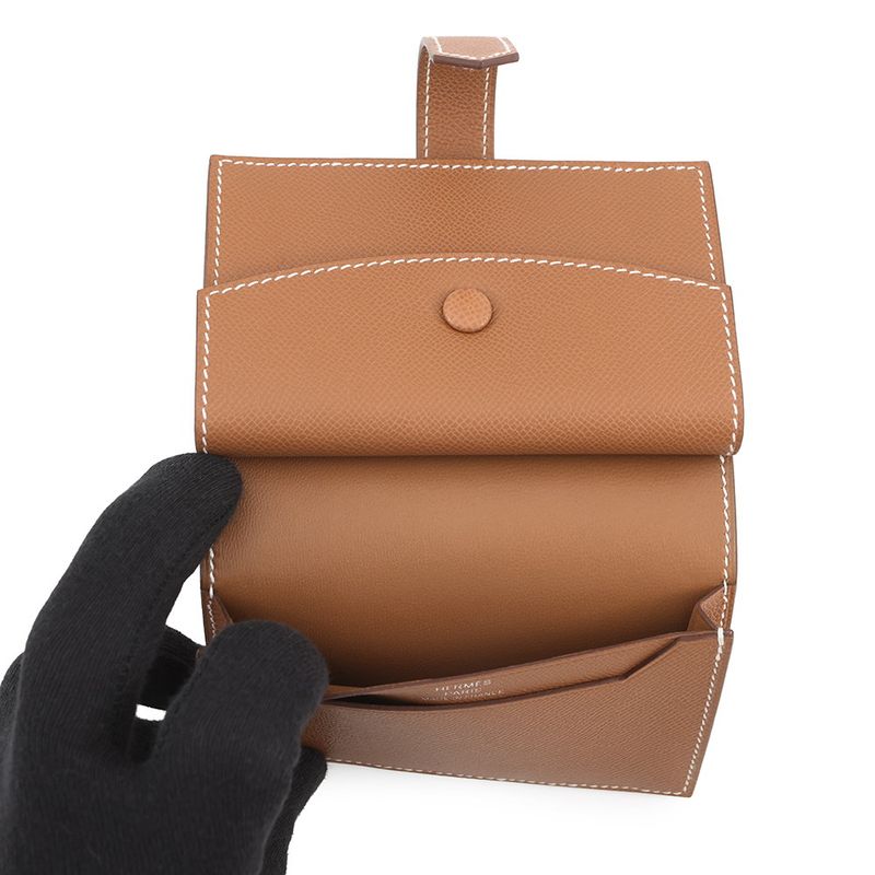 Hermes Card Case Bearn Mini Coin Purse Gold Silver Vo Madame