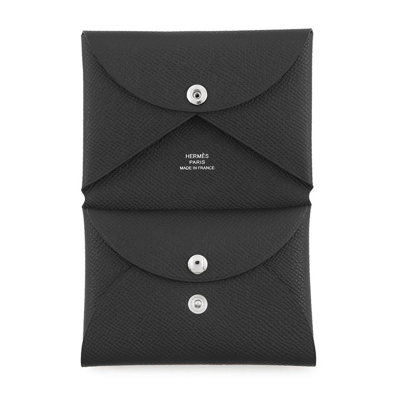 Hermes Coin Case Calvi Duo Black Silver Epsom Wallet