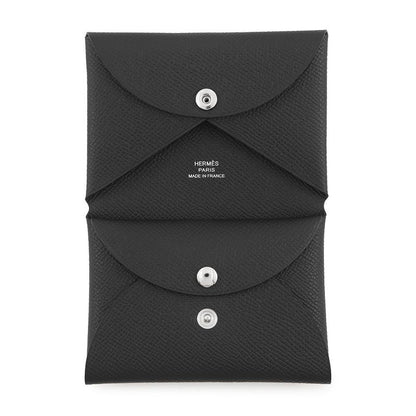 Hermes Coin Case Calvi Duo Black Silver Epsom Wallet