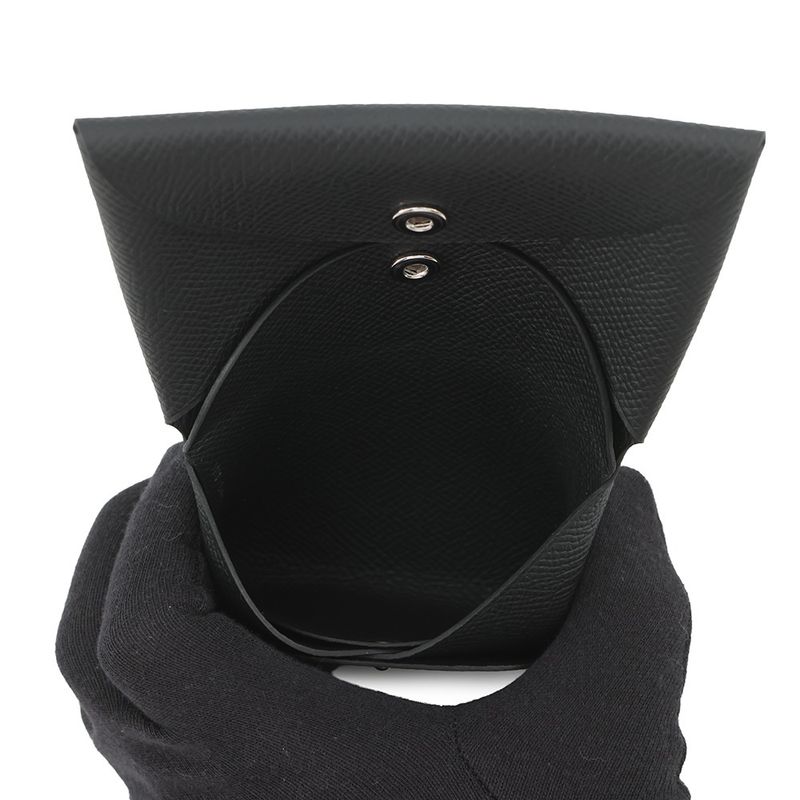 Hermes Coin Case Calvi Duo Black Silver Epsom Wallet