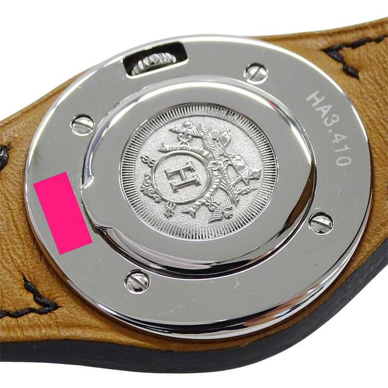 Hermes Watch Ane Date Quartz Stainless Steel Leather White Black Polished