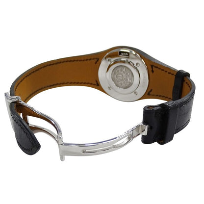 Hermes Watch Ane Date Quartz Stainless Steel Leather White Black Polished