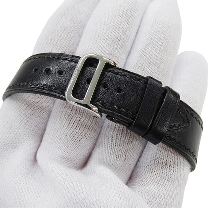 Hermes Watch Ane Date Quartz Stainless Steel Leather White Black Polished