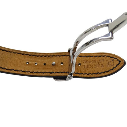 Hermes Watch Ane Date Quartz Stainless Steel Leather White Black Polished