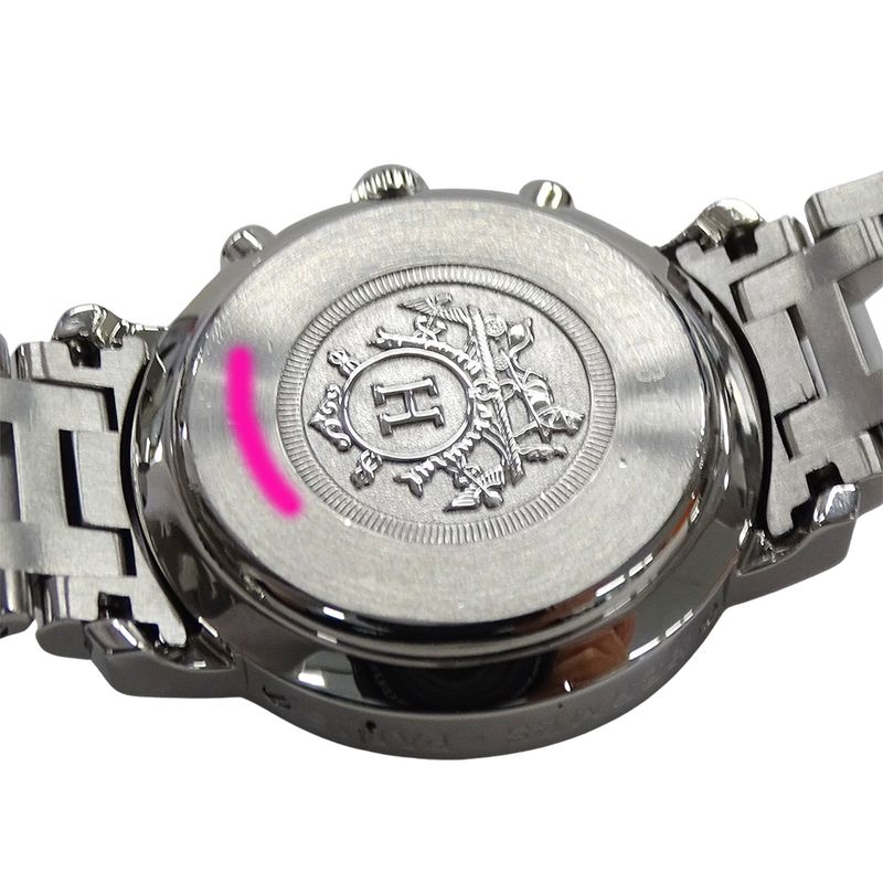 Hermes Watch Clipper Chronograph Pink Shell Quartz Stainless Steel Silver