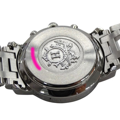 Hermes Watch Clipper Chronograph Pink Shell Quartz Stainless Steel Silver