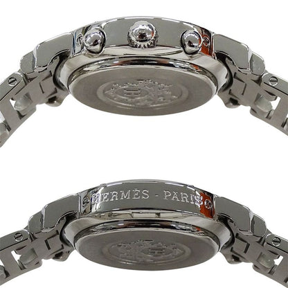 Hermes Watch Clipper Chronograph Pink Shell Quartz Stainless Steel Silver