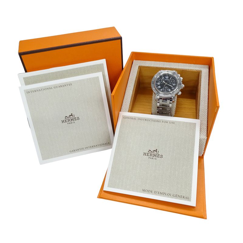 Hermes Watch Clipper Diver Chronograph Date Quartz Stainless Steel Silver Black