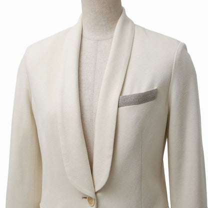Brunello Cucinelli Tweed Jacket 38 Moni les Jersey Stretch Shawl Collar Blue