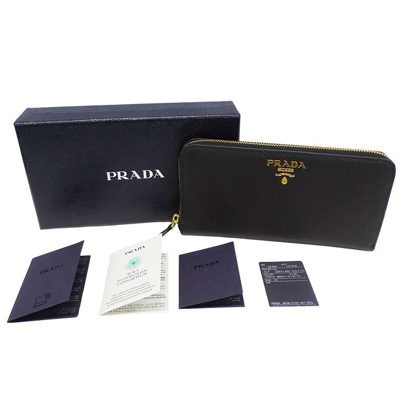 Prada Wallet Saffiano Hibiscus Black Zip Around Adult