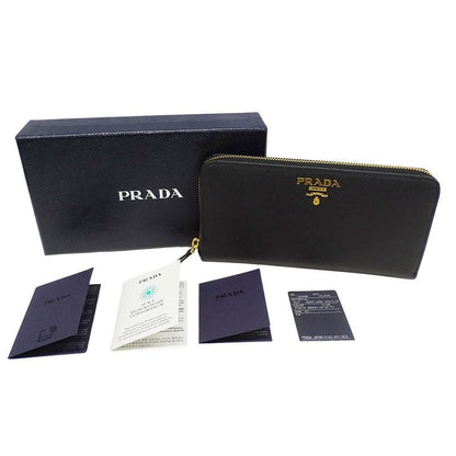 Prada Wallet Saffiano Hibiscus Black Zip Around Adult