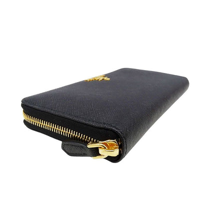 Prada Wallet Saffiano Hibiscus Black Zip Around Adult