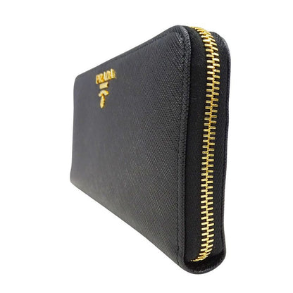 Prada Wallet Saffiano Hibiscus Black Zip Around Adult