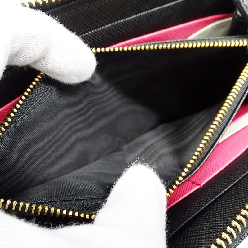 Prada Wallet Saffiano Hibiscus Black Zip Around Adult