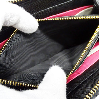 Prada Wallet Saffiano Hibiscus Black Zip Around Adult