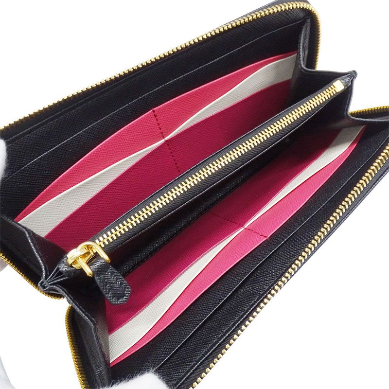 Prada Wallet Saffiano Hibiscus Black Zip Around Adult