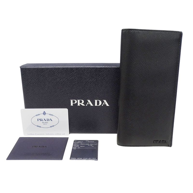 Prada Wallet Saffiano Black Foldable Fashionable Smart