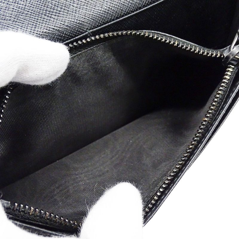 Prada Wallet Saffiano Black Foldable Fashionable Smart